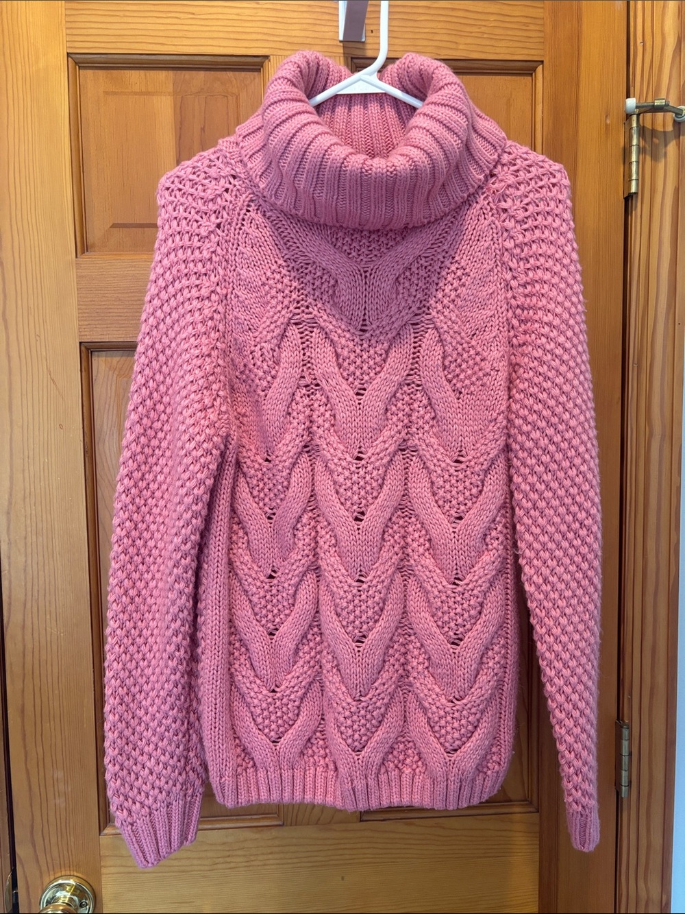 SPELL by Access Fashion Pink Chunky Cable Knit Turtleneck Sweater Size S/M